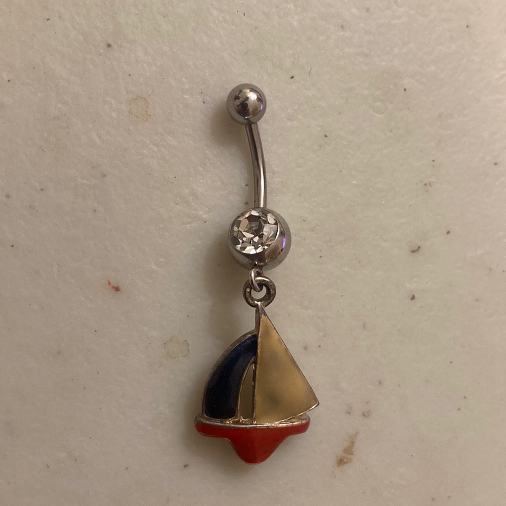 925 Silver with Enamel Sailboat w/CZ Stone Body/Naval Piercing